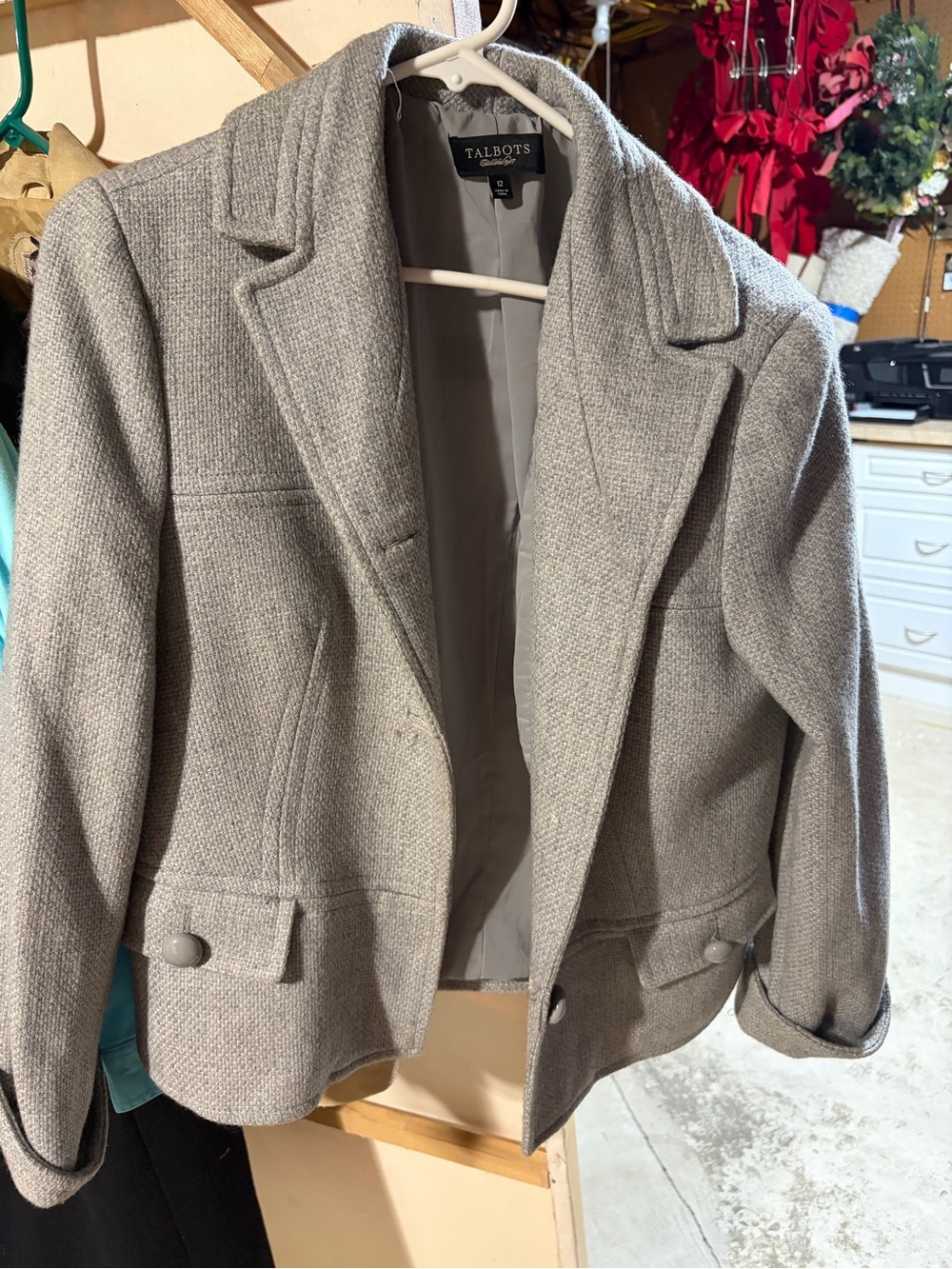 Talbots Light Gray Wool-Blend Blazer Jacket